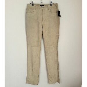 Vintage Guess Suede Leather Pants‎ Clay Beige Straight Leg Style Size 8